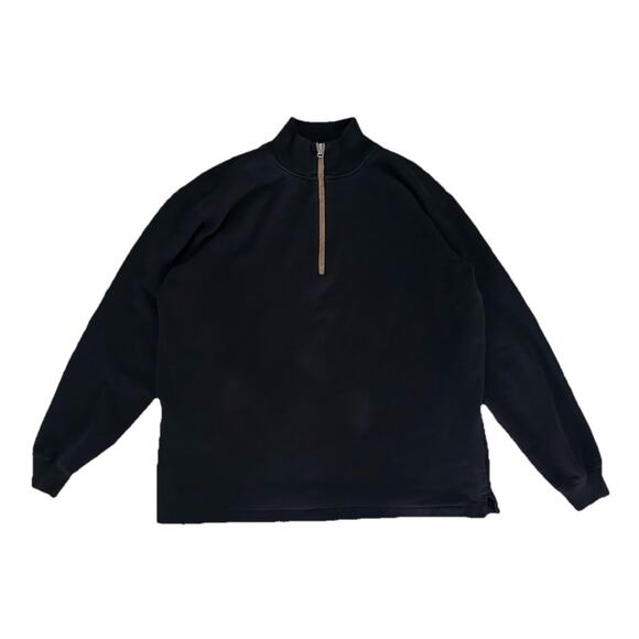 Woolrich Boysen Black Half Zip Pullover Sweater Brown Elbow Patches Men’s XL - Picture 1 of 7